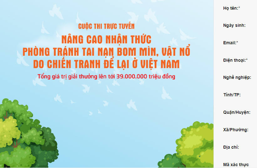 Cuộc thi trực tuyến “Nâng cao nhận thức phòng tránh tai nạn bom mìn, vật nổ do chiến tranh để lại ở Việt Nam”